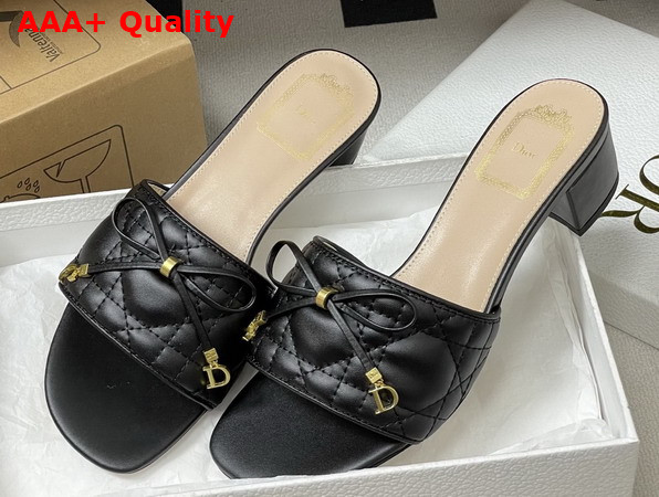 Dior Cannage Heeled Slide in Black Quilted Cannage Lambskin Replica