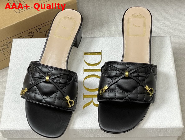 Dior Cannage Heeled Slide in Black Quilted Cannage Lambskin Replica