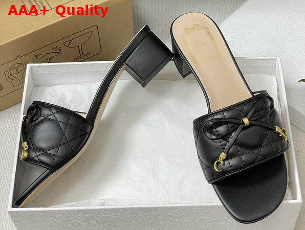 Dior Cannage Heeled Slide in Black Quilted Cannage Lambskin Replica
