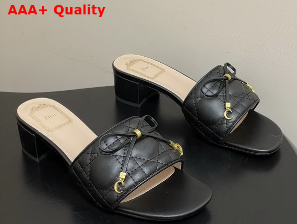 Dior Cannage Heeled Slide in Black Quilted Cannage Lambskin Replica