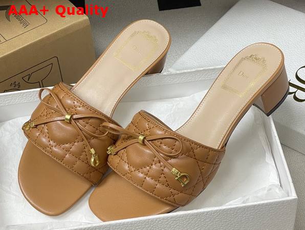 Dior Cannage Heeled Slide in Brown Quilted Cannage Lambskin Replica