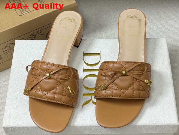 Dior Cannage Heeled Slide in Brown Quilted Cannage Lambskin Replica
