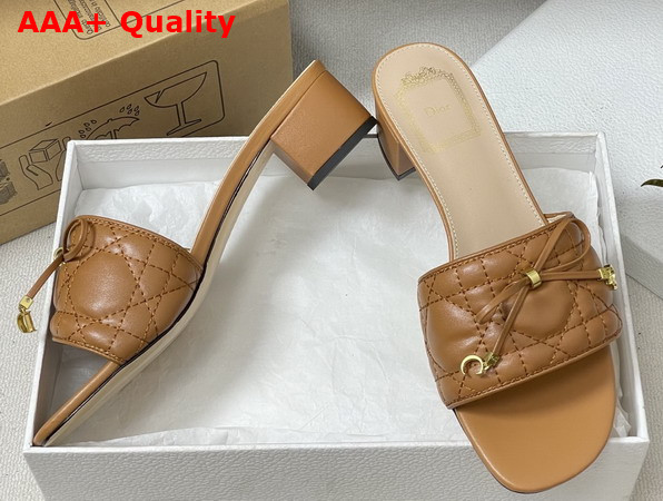 Dior Cannage Heeled Slide in Brown Quilted Cannage Lambskin Replica