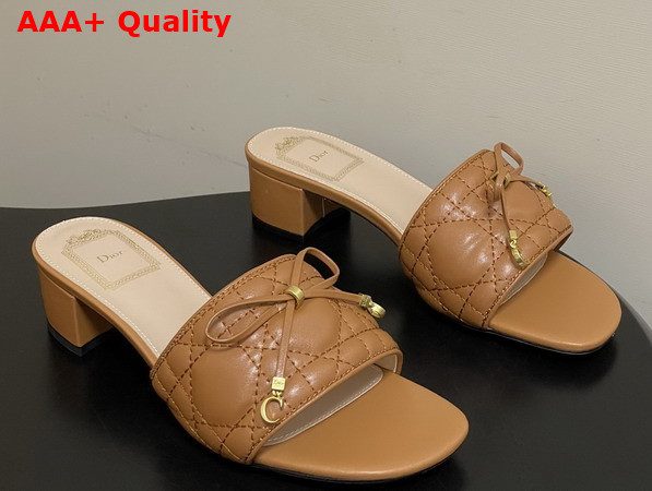 Dior Cannage Heeled Slide in Brown Quilted Cannage Lambskin Replica