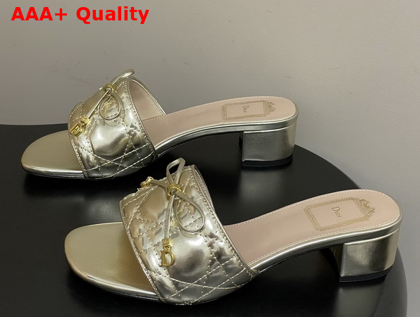 Dior Cannage Heeled Slide in Gold Tone Laminated Lambskin with Quilted Cannage Motif Replica