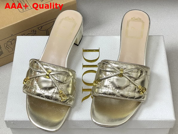 Dior Cannage Heeled Slide in Gold Tone Laminated Lambskin with Quilted Cannage Motif Replica