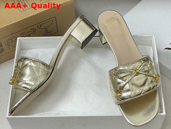 Dior Cannage Heeled Slide in Gold Tone Laminated Lambskin with Quilted Cannage Motif Replica