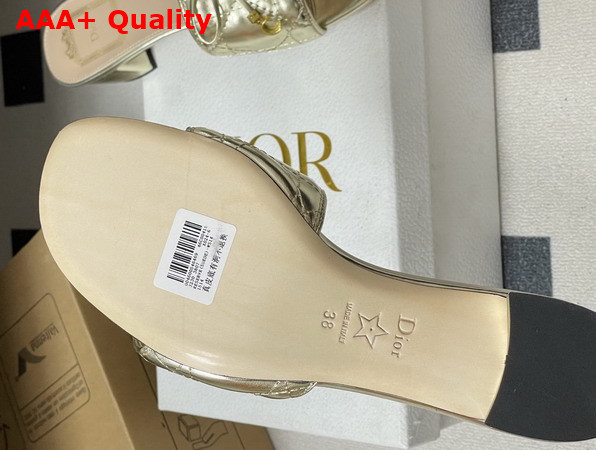 Dior Cannage Heeled Slide in Gold Tone Laminated Lambskin with Quilted Cannage Motif Replica
