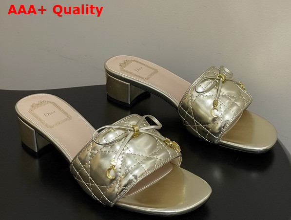 Dior Cannage Heeled Slide in Gold Tone Laminated Lambskin with Quilted Cannage Motif Replica