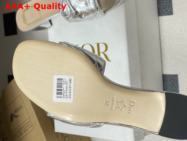 Dior Cannage Heeled Slide in Silver Tone Laminated Lambskin with Quilted Cannage Motif Replica