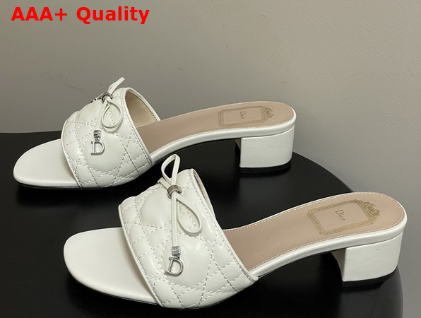 Dior Cannage Heeled Slide in White Quilted Cannage Lambskin Replica