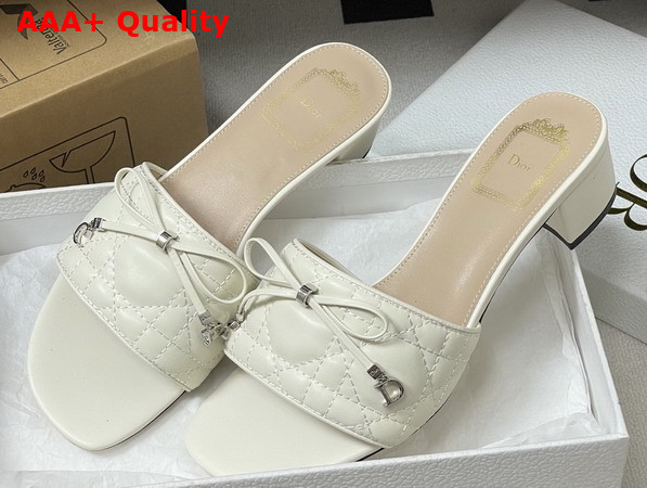 Dior Cannage Heeled Slide in White Quilted Cannage Lambskin Replica