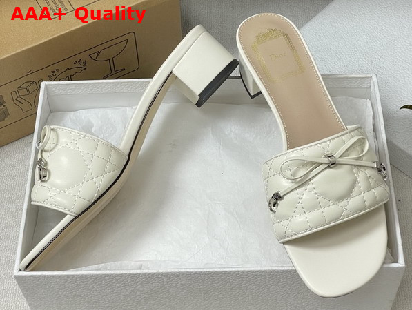 Dior Cannage Heeled Slide in White Quilted Cannage Lambskin Replica