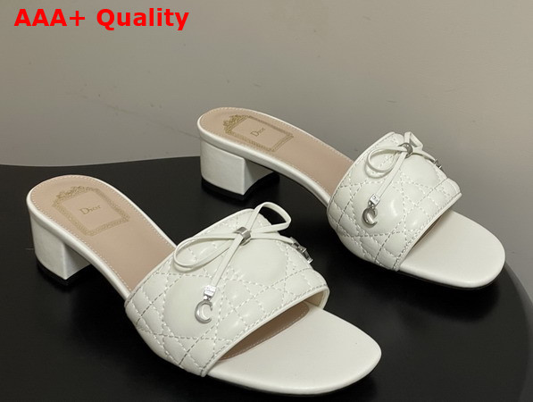 Dior Cannage Heeled Slide in White Quilted Cannage Lambskin Replica
