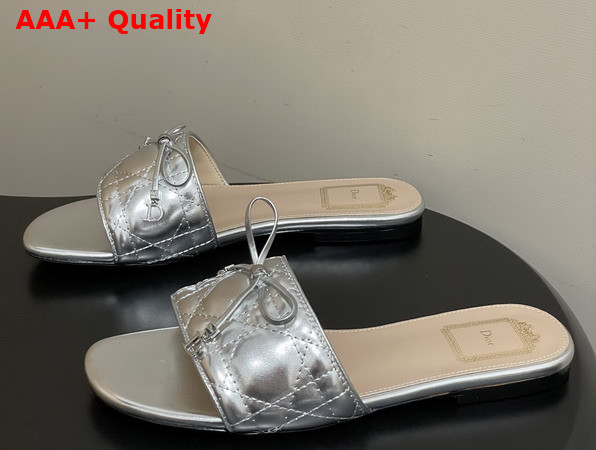 Dior Cannage Slide Silver Tone Laminated Lambskin with Quilted Cannage Motif Replica