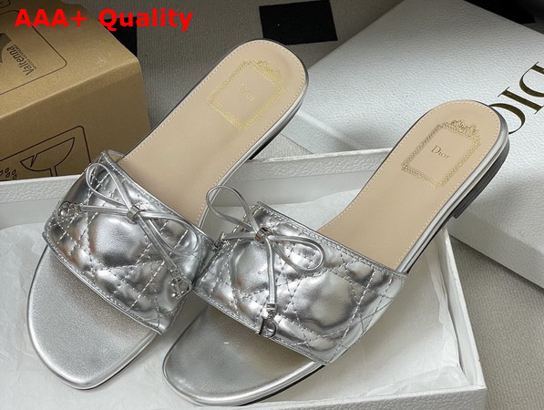 Dior Cannage Slide Silver Tone Laminated Lambskin with Quilted Cannage Motif Replica