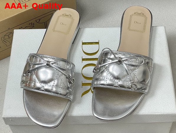 Dior Cannage Slide Silver Tone Laminated Lambskin with Quilted Cannage Motif Replica