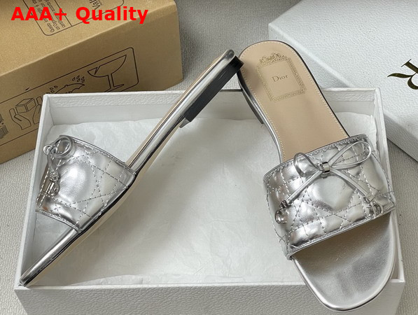 Dior Cannage Slide Silver Tone Laminated Lambskin with Quilted Cannage Motif Replica