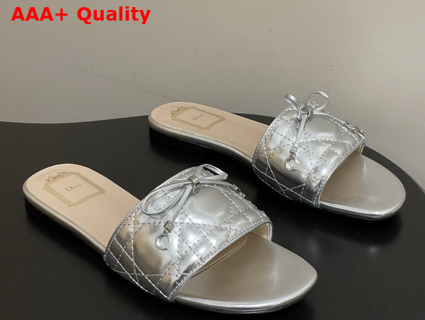 Dior Cannage Slide Silver Tone Laminated Lambskin with Quilted Cannage Motif Replica