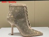 Dior Capture Heeled Ankle Boot Transparent Mesh with Silver Tone Strass Cannage Motif and Nude Suede Goatskin Replica