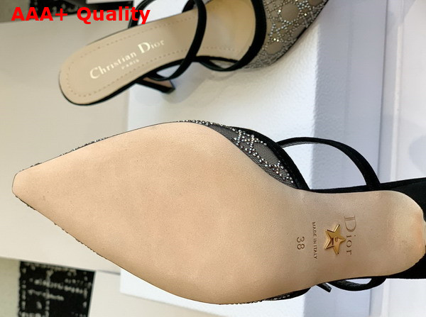 Dior Capture Heeled Mule in Transparent Mesh with Silver Tone Strass Cannage Motif and Black Suede Goatskin Replica