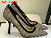 Dior Capture Pump in Transparent Mesh with Silver Tone Strass Cannage Motif and Black Suede Goatskin Replica