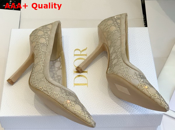 Dior Capture Pump in Transparent Mesh with Strass Cannage Motif and Nude Suede Goatskin Replica