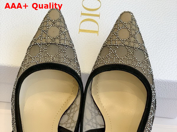 Dior Capture Slingback Pump in Transparent Mesh with Silver Tone Strass Cannage Motif and Black Suede Goatskin Replica