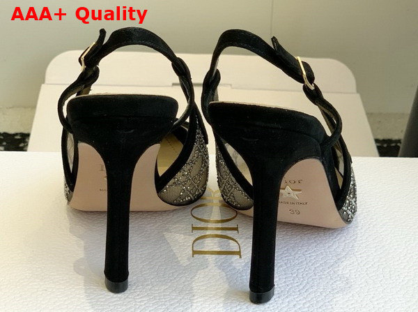 Dior Capture Slingback Pump in Transparent Mesh with Silver Tone Strass Cannage Motif and Black Suede Goatskin Replica