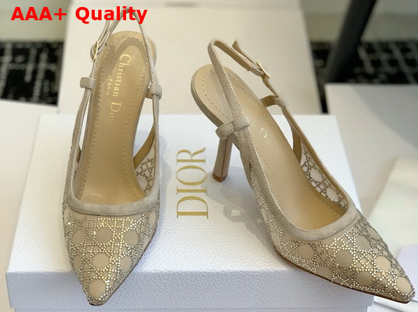 Dior Capture Slingback Pump in Transparent Mesh with Strass Cannage Motif and Nude Suede Goatskin Replica
