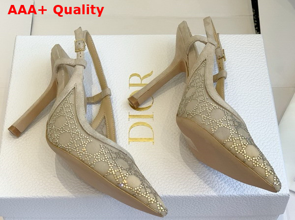 Dior Capture Slingback Pump in Transparent Mesh with Strass Cannage Motif and Nude Suede Goatskin Replica