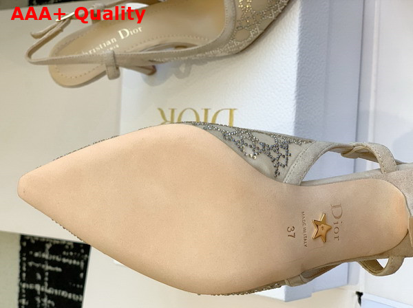 Dior Capture Slingback Pump in Transparent Mesh with Strass Cannage Motif and Nude Suede Goatskin Replica
