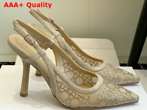 Dior Capture Slingback Pump in Transparent Mesh with Strass Cannage Motif and Nude Suede Goatskin Replica