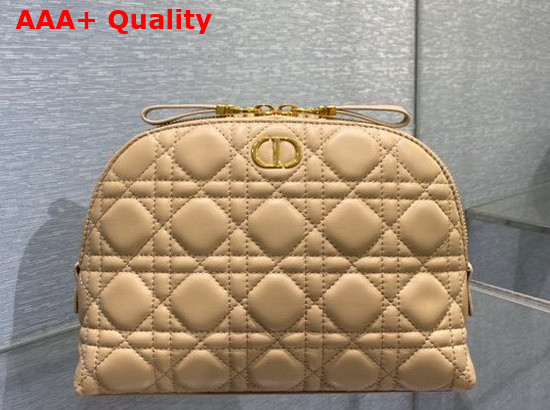 Dior Caro Beauty Pouch Beige Cannage Lambskin Replica