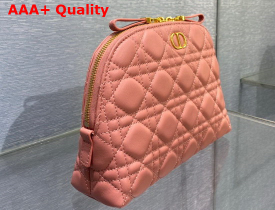 Dior Caro Beauty Pouch Pink Cannage Lambskin Replica