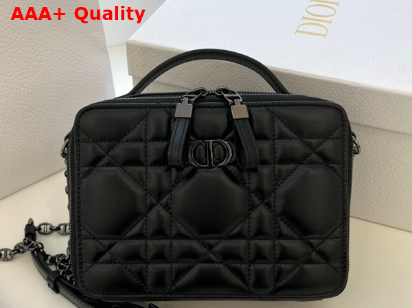 Dior Caro Box Bag with Chain Black Quilted Macrocannage Calfskin Replica