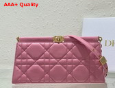 Dior Caro Colle Noire Clutch with Chain Pink Cannage Lambskin Replica