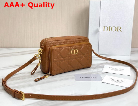 Dior Caro Double Pouch Camel Supple Cannage Calfskin Replica