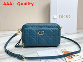 Dior Caro Double Pouch Deep Ocean Supple Cannage Calfskin Replica