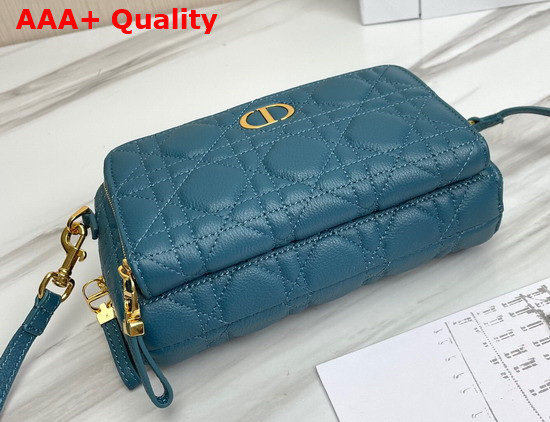 Dior Caro Double Pouch Deep Ocean Supple Cannage Calfskin Replica