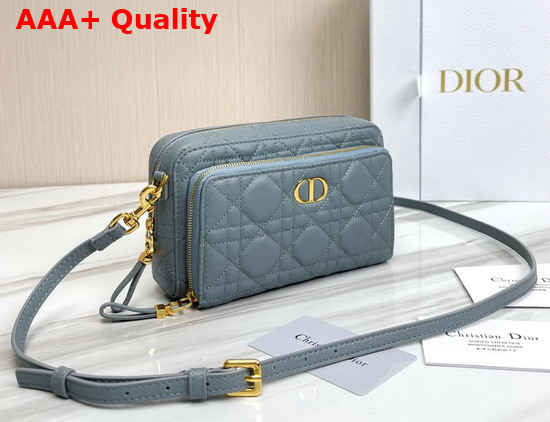 Dior Caro Double Pouch Light Blue Supple Cannage Calfskin Replica