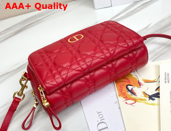Dior Caro Double Pouch Red Supple Cannage Calfskin Replica
