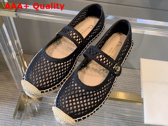 Dior Caro Espadrille Ballerina Flat Black Mesh Embroidery Replica