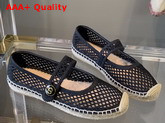 Dior Caro Espadrille Ballerina Flat Black Mesh Embroidery Replica