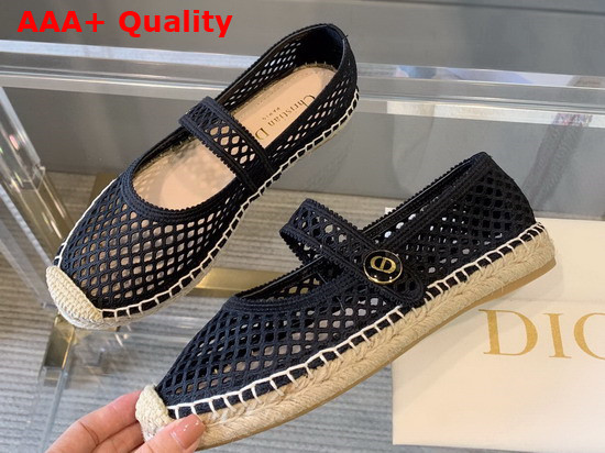 Dior Caro Espadrille Ballerina Flat Black Mesh Embroidery Replica