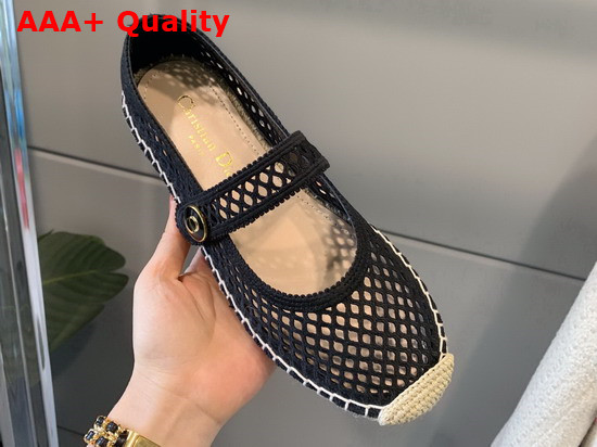 Dior Caro Espadrille Ballerina Flat Black Mesh Embroidery Replica