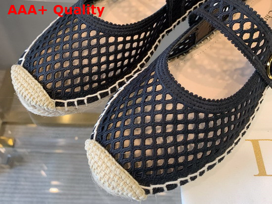 Dior Caro Espadrille Ballerina Flat Black Mesh Embroidery Replica