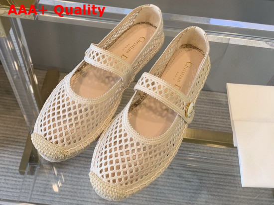 Dior Caro Espadrille Ballerina Flat Cream Mesh Embroidery Replica