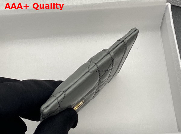 Dior Caro Freesia Card Holder in Anthracite Gray Supple Cannage Calfskin Replica