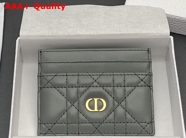Dior Caro Freesia Card Holder in Anthracite Gray Supple Cannage Calfskin Replica